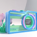 Camera Shaped Photo Check In Spot With Pink Tulips And Neon Lights