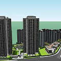 Modern Residential Community Design With High Rise Buildings Green Areas And Road Layout