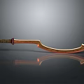 Golden Scimitar with Red and Gold Decorative Hilt on Smooth Surface with Reflection