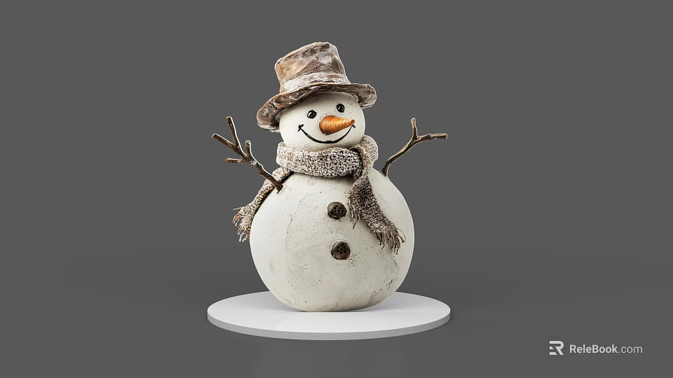 Cute Snowman Game And Movie Character With Hat Scarf Stick Arms And Smiling Face 3d model 