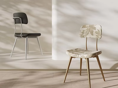 Stylish Single Chairs With Black Metal Legs And Patterned Gold Leg Design In Modern Interior 3d model