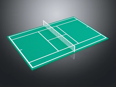 Green Tennis Court Surface With White Boundary Lines And Central Net 3d model