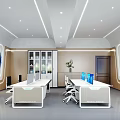 Modern Public Office Space With Wood White Desks Computers And Large Screen