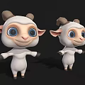 Cute Cartoon Lamb 3D Model With White Body Brown Horns And Blue Eyes Open Arms