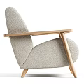 Modern Light Gray Fabric Single Seater Sofa With Wooden Armrests And Legs