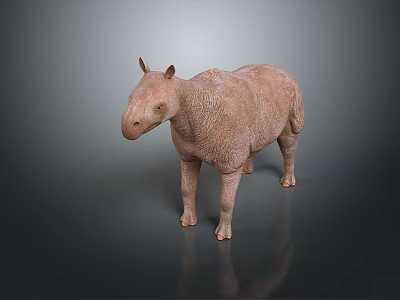 Realistic Tapir Sculpture With Brown Textured Body On Dark Reflective Surface 3d model