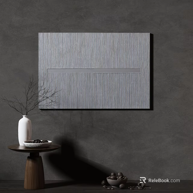 Abstract Painting With Vertical Stripes And Horizontal Line In Gray Tone Modern Interior 3d model 