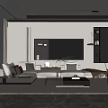 Modern Living Room Interior Design With TV Wall Sofa Rug Coffee Table And Plants