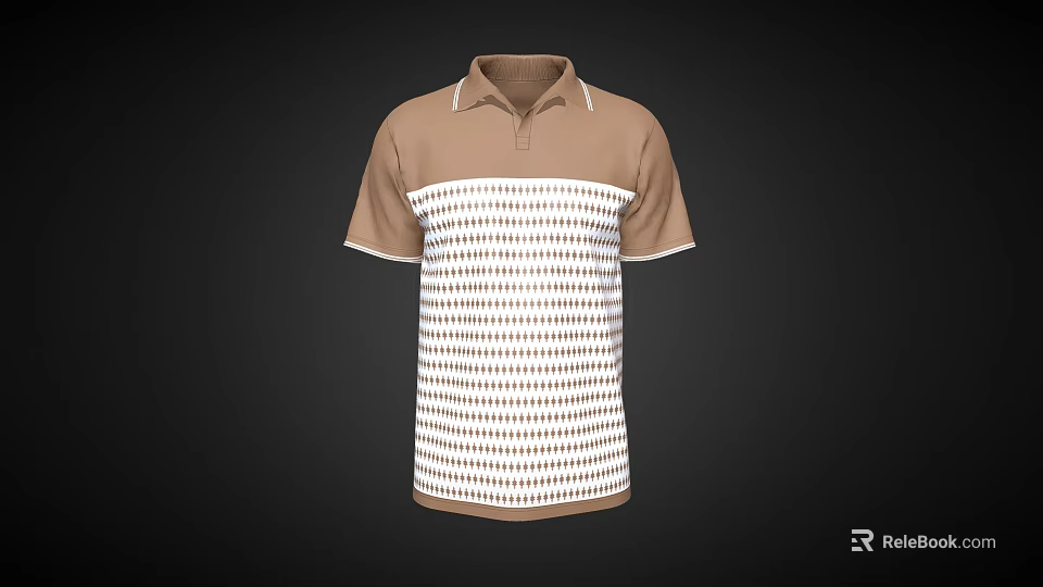 Stylish Brown Collar Polo Shirt With White Body And Black Stripes 3d model 