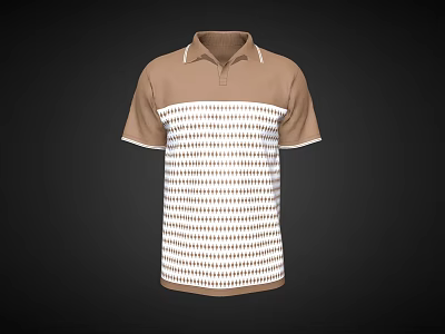 Stylish Brown Collar Polo Shirt With White Body And Black Stripes 3d model