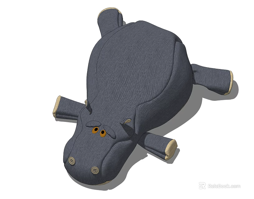 Gray Hippo Plush Toy With Yellow Eyes And Soft Fabric Details 3d model 