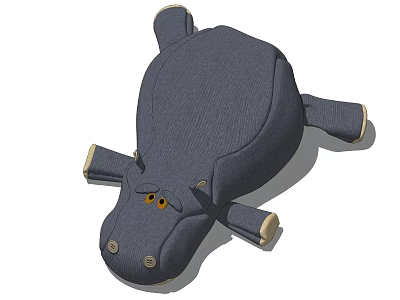 Gray Hippo Plush Toy With Yellow Eyes And Soft Fabric Details 3d model