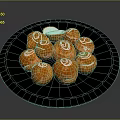 Orange Desserts With White Spiral Decorations On Black Plate And Cream Filling