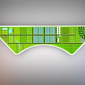 Commercial Equipment Curved Display Model With White Base Green Areas Blue Sections And Greenhouse Structures