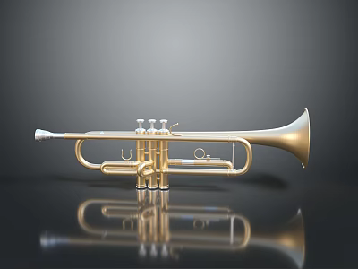 Golden Brass Trumpet As Daily Household Item With Reflective Surface And Sleek Design 3d model