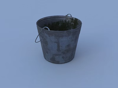Gray Metal Washing Bucket With Handles For Daily Use And Cleaning Tasks 3d model