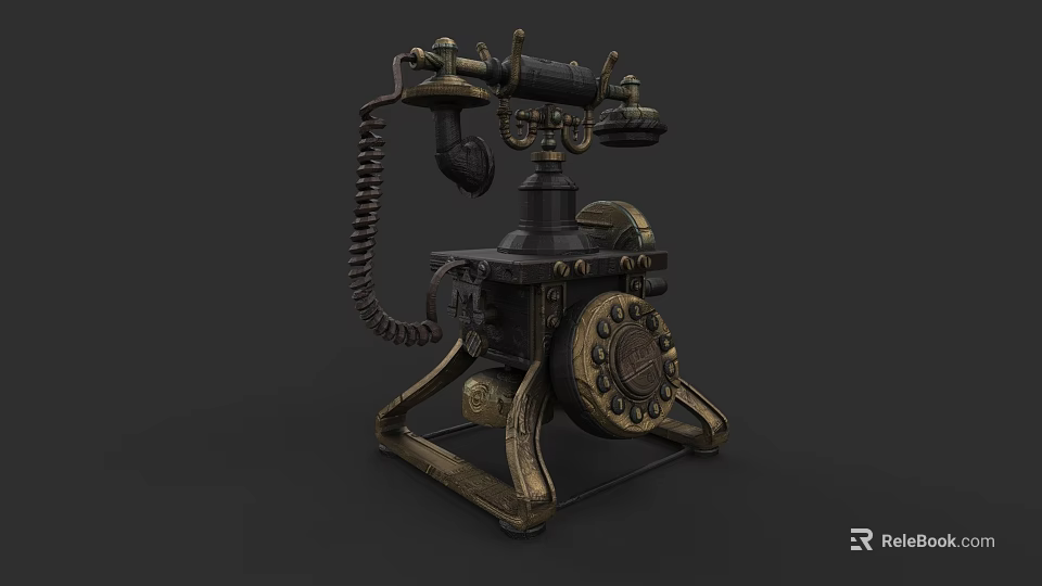 Classic Vintage Antique Telephone With Rotary Dial Brass Handset And Base 3d model 