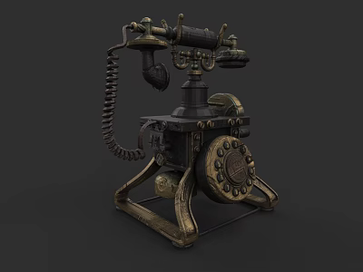 Classic Vintage Antique Telephone With Rotary Dial Brass Handset And Base 3d model