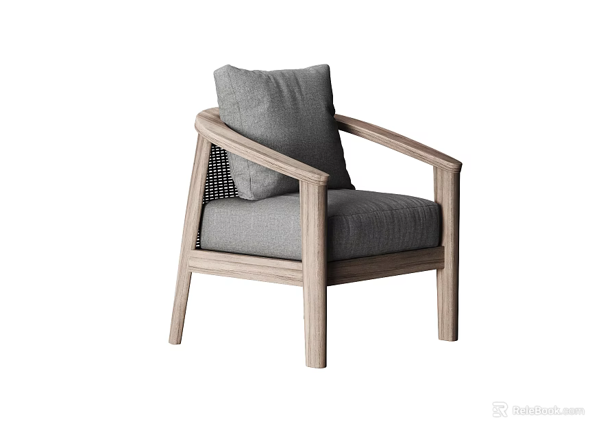 Minimalist Single Sofa With Wooden Frame Gray Fabric Cushion And Comfortable Backrest Design 3d model 