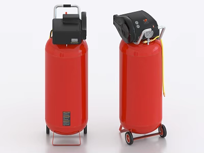 Two Red Industrial Air Compressors With Wheels And Black Top Motor Units 3d model