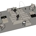 Modern Minimalist Living Room Sofa and Coffee Table Set with White L Shaped Black Cushions