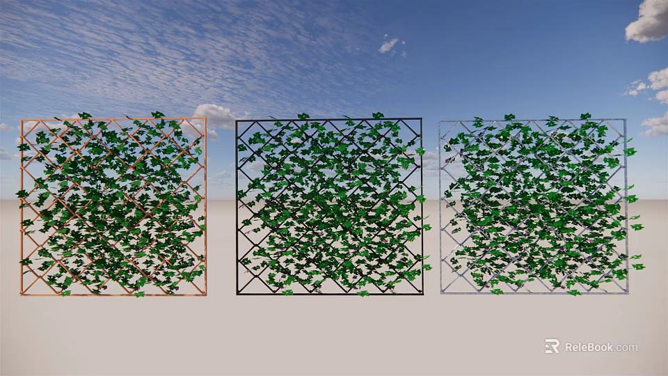 Outdoor Garden Trellis Decor With Green Leafy Vines And Different Frames 3d model 