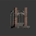 Classical Architecture Model With Arched Canopy Stone Stairs And Brick Walls 3d model