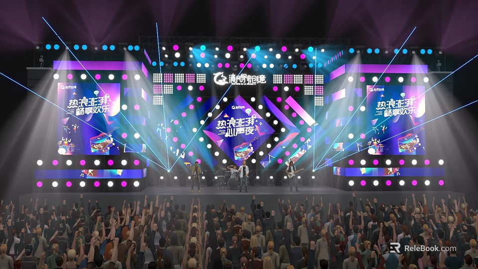 Vibrant Concert Stage With Colorful Lights LED Screens And Cheering Audience 3d model 
