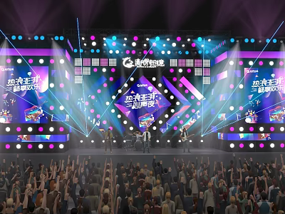Vibrant Concert Stage With Colorful Lights LED Screens And Cheering Audience 3d model