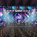 Vibrant Concert Stage With Colorful Lights LED Screens And Cheering Audience