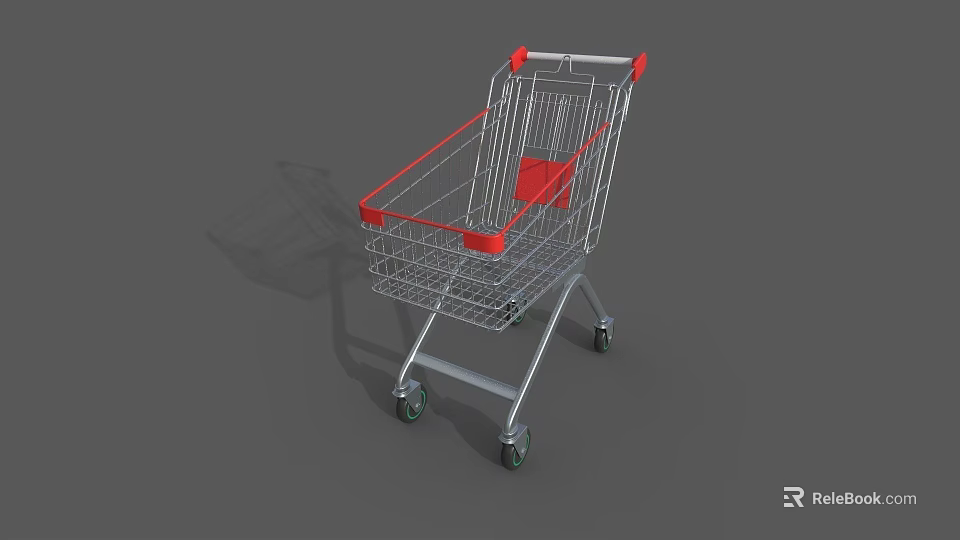 Commercial Shopping Cart with Metal Frame Red Accents and Durable Wheels for Retail Store Use 3d model 