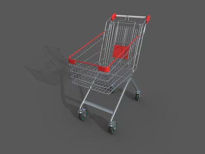 Commercial Shopping Cart with Metal Frame Red Accents and Durable Wheels for Retail Store Use 3d model