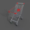 Commercial Shopping Cart with Metal Frame Red Accents and Durable Wheels for Retail Store Use