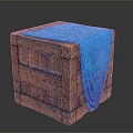 Rustic Wooden Crate Covered With Blue Draped Cloth And Textured Surface