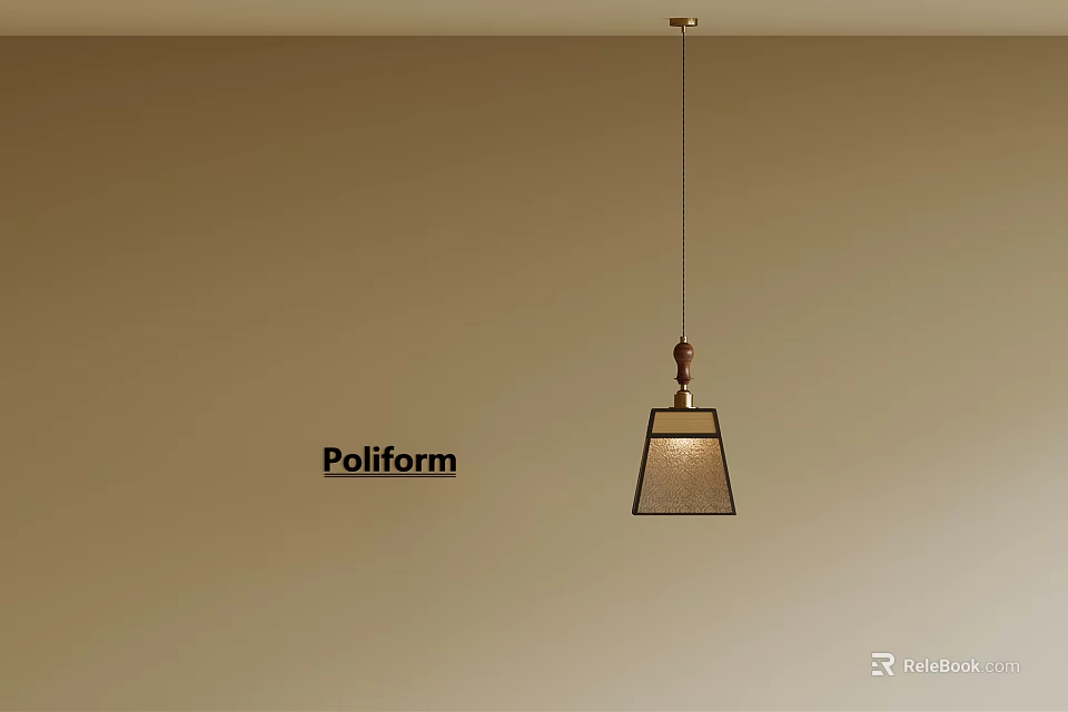 Poliform Modern Pendant Light With Metal Chain And Conical Fabric Shade 3d model 