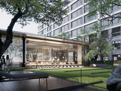 Modern Residential Landscape Design With Green Trees Lawn And Outdoor Courtyard Area 3d model