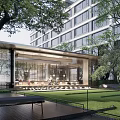 Modern Residential Landscape Design With Green Trees Lawn And Outdoor Courtyard Area
