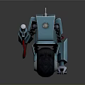 Blue Robot Character Design Featuring Wheels Mechanical Arm Eye Light And Antenna