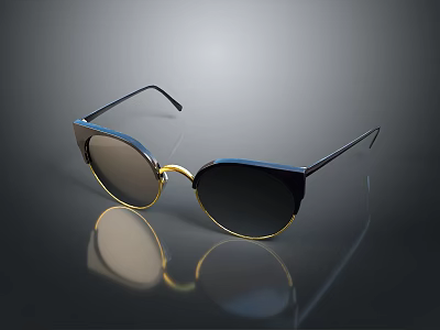 Fashionable Cat Eye Style Sunglasses With Black Gold Metal Frame And Dark Lenses 3d model