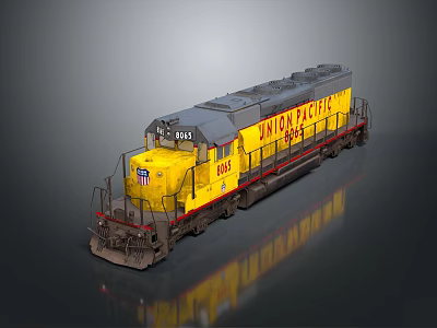 Union Pacific Yellow and Gray Locomotive With Number 9042 Exterior View 3d model