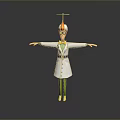 3D Character In White Lab Coat With Purple Bow Tie Green Pants And Antenna Device