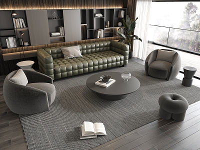 Minotti Sofa Coffee Table Combination Multi-person Sofa Coffee Table Leisure Chair Side Table Corner Table 3d model