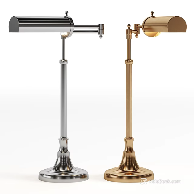 Modern Silver And Gold Table Lamps With Sleek Metal Pole And Elegant Round Base 3d model 