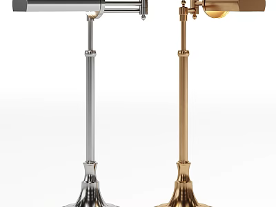 Modern Silver And Gold Table Lamps With Sleek Metal Pole And Elegant Round Base 3d model