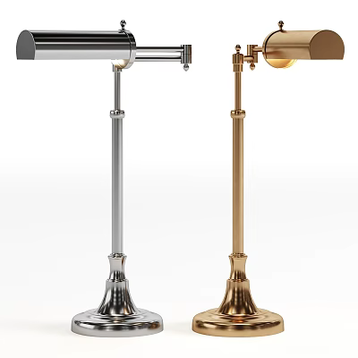 Modern Silver And Gold Table Lamps With Sleek Metal Pole And Elegant Round Base 3d model