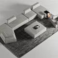 Modern Gray Fabric Sectional Sofa Coffee Table Set With Square Table And Armchair 3d model