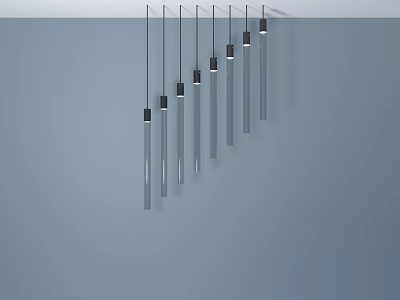 Modern Minimalist Chandelier with Vertical Elongated Black Base Arranged in Slanted Line with Height Differences 3d model