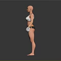 Bald Woman in White Sports Bra Black Shorts with White Boxing Gloves Standing Pose