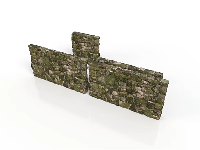 Rustic Stone Wall Design With Wooden Elements And Natural Mossy Texture 3d model
