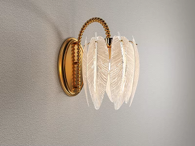 Elegant Gold Wall Lamp With Feather Shaped Glass Shades For Interior Decoration 3d model